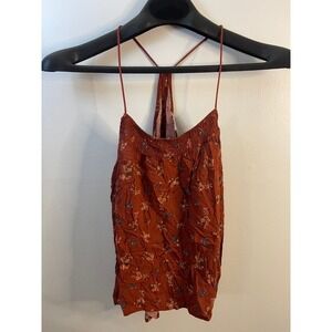 No Boundaries Floral Smocked Racerback Cami Top Spiced Cider Rust XL 15-17